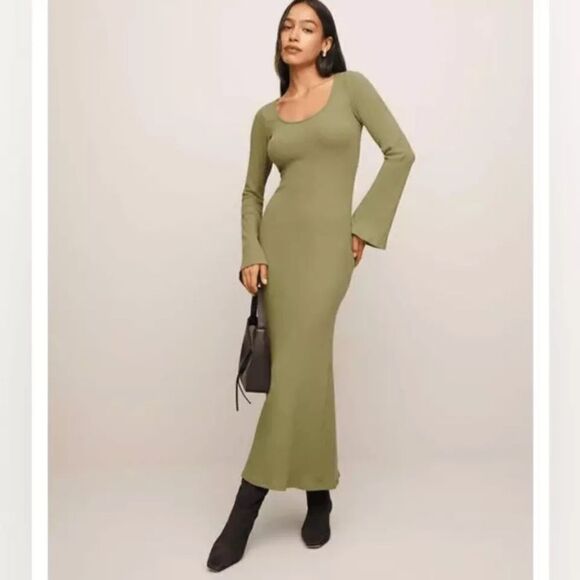 NWT Reformation Wrenley Knit Midi Green Sweater Dress Bodycon Size S - Picture 3 of 8